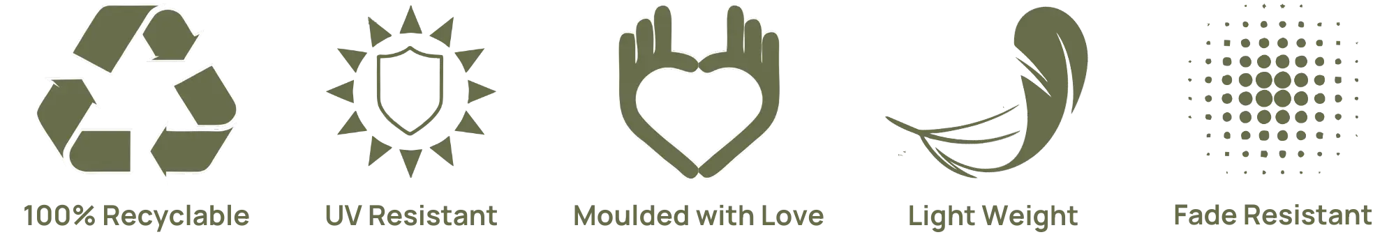 Set of green icons with text labels on a white background